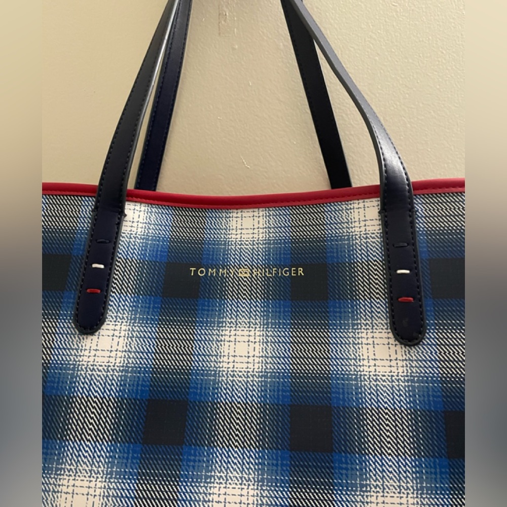 New without Tags Polyurethane Blue & White Plaid Tommy Hilfiger Tote